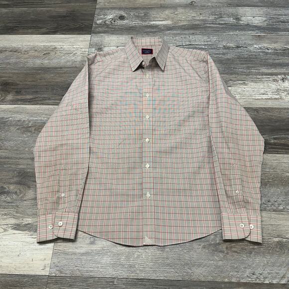 Untuckit Kuleto Cream Red‎ Gray Mens L Slim Fit Glen Check Plaid Button Up Shirt - Picture 1 of 9